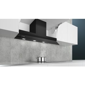 Siemens lj97bam60, iQ500, Integrated design hood, 90 cm, clear glass black printed