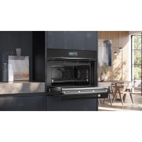 Siemens CM776GKB1, iQ700, Einbau-Kompaktbackofen mit Mikrowellenfunktion, 60 x 45 cm, Schwarz, Edelstahl