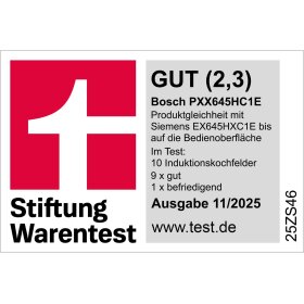 Bosch PXX645HC1E, Serie 6, Induktionskochfeld, 60 cm, Mit Rahmen aufliegend