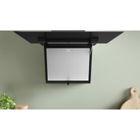 Bosch DWJ67FN60, Series 4, recirculating air wall hood, 60 cm, clear glass printed in black