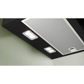 Bosch DWJ67FN60, Series 4, recirculating air wall hood, 60 cm, clear glass printed in black