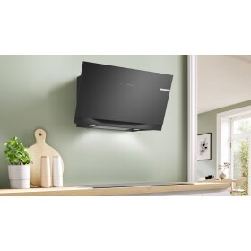 Bosch DWJ91LT60, Series 8, recirculating air wall hood, 90 cm, clear glass printed in black
