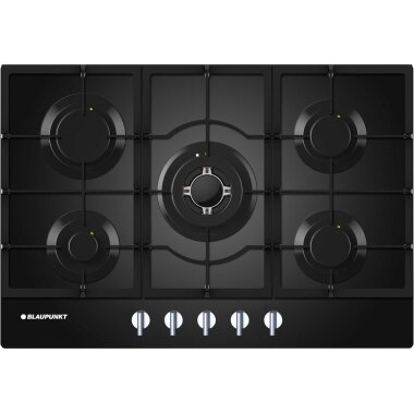 Blaupunkt 5GB72290 Gaskochfeld 75 cm, 5 Brenner, Wokbrenner, 11,1 kW, Schwarzglas, EG1343