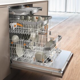 Miele G 7980 SCVi AutoDos K2O Vollintegrierter Geschirrspüler 12338780, CleanSteel/Obsidianschwarz