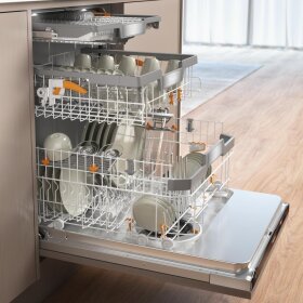 Miele G 7985 SCVi XXL AutoDos K2O Vollintegrierter Geschirrspüler XXL 12338790, CleanSteel/Obsidianschwarz