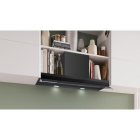 Bosch DBB97DP65, Serie 6, Integrierte Designhaube, 90 cm, Klarglas schwarz bedruckt, Mattschwarz