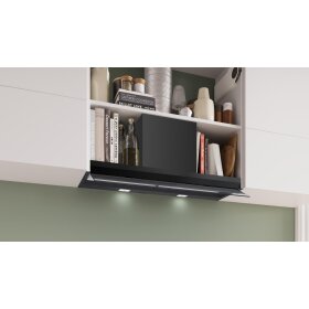 Bosch DBB99ET65, Serie 8, Integrierte Designhaube, 90 cm, Klarglas schwarz bedruckt, Mattschwarz