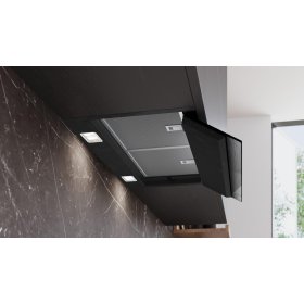 Siemens LJ67BDP65, iQ500, Integrierte Designhaube, 60 cm, Graues Glas mit schwarzer Bedruckung, Mattschwarz