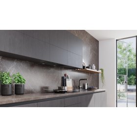 Siemens LJ67BDP65, iQ500, Integrierte Designhaube, 60 cm, Graues Glas mit schwarzer Bedruckung, Mattschwarz