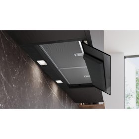 Siemens LJ89BET65, iQ700, Integrierte Designhaube, 80 cm, Graues Glas mit schwarzer Bedruckung, Mattschwarz