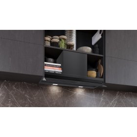 Siemens LJ89BET65, iQ700, Integrierte Designhaube, 80 cm, Graues Glas mit schwarzer Bedruckung, Mattschwarz