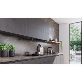 Siemens LJ89BET65, iQ700, Integrierte Designhaube, 80 cm, Graues Glas mit schwarzer Bedruckung, Mattschwarz