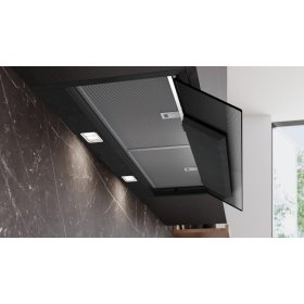Siemens LJ97BDP65, iQ500, Integrierte Designhaube, 90 cm, Graues Glas mit schwarzer Bedruckung, Mattschwarz