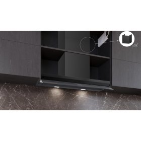 Siemens LJ97BDP65, iQ500, Integrierte Designhaube, 90 cm, Graues Glas mit schwarzer Bedruckung, Mattschwarz