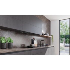Siemens LJ97BDP65, iQ500, Integrierte Designhaube, 90 cm, Graues Glas mit schwarzer Bedruckung, Mattschwarz