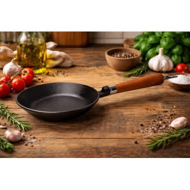Ronneby Bruk Maestro Bratpfanne flach, Ø 18 cm, mit braunem Buchenholzgriff