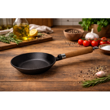 Ronneby Bruk Maestro Bratpfanne flach, Ø 18 cm, mit Eichenholzgriff