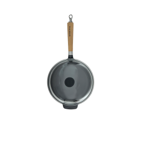 Ronneby Bruk Maestro Bratpfanne hoch, Ø 25 cm, mit Glasdeckel und Eichenholzgriff
