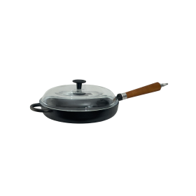 Ronneby Bruk Maestro Bratpfanne hoch, Ø 28 cm, mit Glasdeckel und braunem Buchenholzgriff
