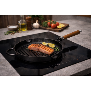 Ronneby Bruk Maestro Grillpfanne, Ø 28 cm, mit braunem Buchenholzgriff