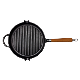 Ronneby Bruk Maestro Grillpfanne, Ø 28 cm, mit braunem Buchenholzgriff