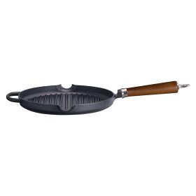 Ronneby Bruk Maestro Grillpfanne, Ø 28 cm, mit braunem Buchenholzgriff