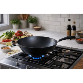 Ronneby Bruk Ultra Light Wok-Pfanne, Ø 30 cm, mit silikonummanteltem Griff